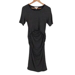 Ripe Maternity Nursing Dress Womens Size M Black White Stripe Ruched Stretch